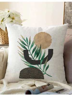 Rem Home Rengirenk Dekoratif Kırlent Kılıfı Beyaz Yaprak 43 x 43 cm Salon Koltuk Kanepe Yastık Kılıfı
