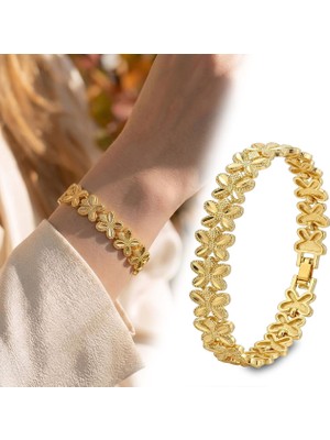 Fm 💎 Premium Şık ve Parlak Sakura 24K Gold Kaplama 8 mm Kadın Bijuteri Bileklik 3183KBV5D7 (~18cm)