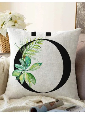 Rem Home Rengirenk Dekoratif Kırlent Kılıfı Beyaz Yaprak 43 x 43 cm Salon Koltuk Kanepe Yastık Kılıfı