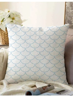 Rem Home Rengirenk Dekoratif Kırlent Kılıfı Mavi Geometrik 43 x 43 cm Salon Koltuk Kanepe Yastık Kılıfı
