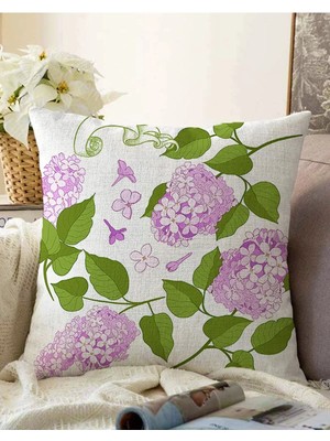 Rem Home Rengirenk Dekoratif Kırlent Kılıfı Beyaz Yaprak 43 x 43 cm Salon Koltuk Kanepe Yastık Kılıfı