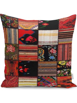 Rem Home Rengirenk Dekoratif Kırlent Kılıfı Beyaz Etnik 43 x 43 cm Salon Koltuk Kanepe Yastık Kılıfı