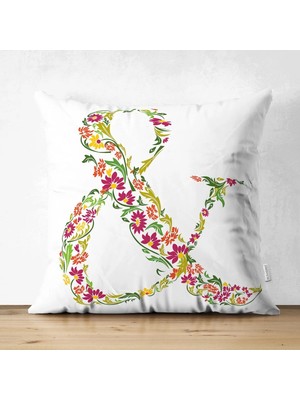 Rem Home Rengirenk Dekoratif Kırlent Kılıfı Beyaz Yaprak 43 x 43 cm Salon Koltuk Kanepe Yastık Kılıfı