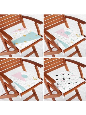 Rem Home Rengirenk Dekoratif Sandalye Minderi Beyaz Puantiye 40 x 40 cm Mutfak Balkon Oturma Minderi