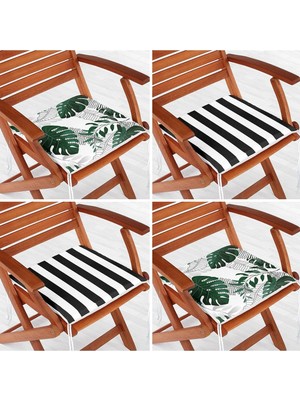 Rem Home Rengirenk Dekoratif Sandalye Minderi Beyaz Yaprak 40 x 40 cm Mutfak Balkon Oturma Minderi