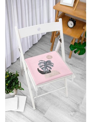 Rem Home Rengirenk Dekoratif Sandalye Minderi Pembe Yaprak 40 x 40 cm Mutfak Balkon Oturma Minderi