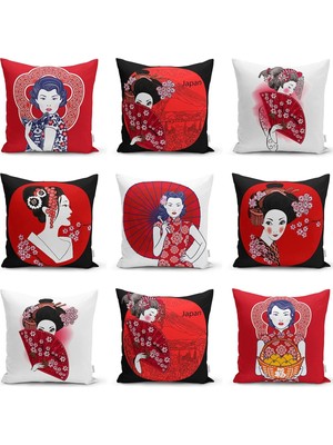 Rem Home Rengirenk Dekoratif Kırlent Kılıfı Kırmızı 43 x 43 cm Salon Koltuk Kanepe Yastık Kılıfı