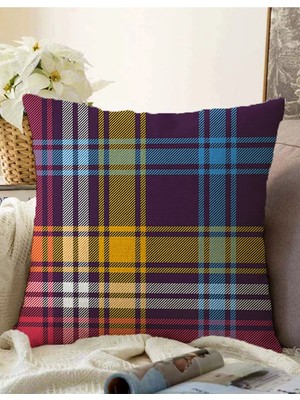Rem Home Rengirenk Dekoratif Kırlent Kılıfı Sarı Ekose 43 x 43 cm Salon Koltuk Kanepe Yastık Kılıfı