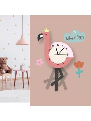 St. Morritz Sallanan Sarkaçlı Flamingo Desenli Çocuk Odası Duvar Saati