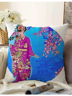 Rem Home Rengirenk Dekoratif Kırlent Kılıfı Beyaz Çiçekli 43 x 43 cm Salon Koltuk Kanepe Yastık Kılıfı