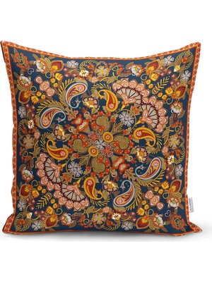 Rem Home Rengirenk Dekoratif Kırlent Kılıfı Sarı Etnik 43 x 43 cm Salon Koltuk Kanepe Yastık Kılıfı