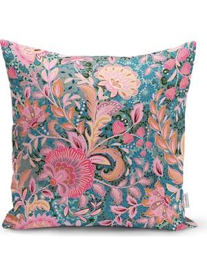 Rem Home Rengirenk Dekoratif Kırlent Kılıfı Beyaz Etnik 43 x 43 cm Salon Koltuk Kanepe Yastık Kılıfı