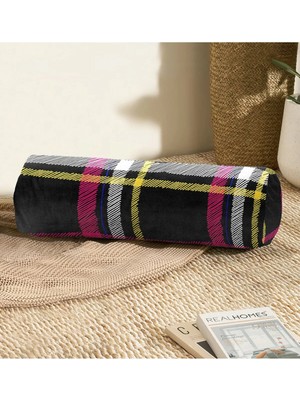 Rem Home Rengirenk Dekoratif Kırlent Kılıfı Siyah Ekose 60 x 20 cm Salon Koltuk Kanepe Yastık Kılıfı