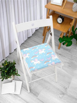 Rem Home Rengirenk Dekoratif Sandalye Minderi Mavi Modern 40 x 40 cm Mutfak Balkon Oturma Minderi