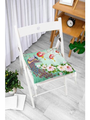 Rem Home Rengirenk Dekoratif Sandalye Minderi Beyaz Hayvan Bağcıklı 40 x 40 cm Mutfak Balkon Oturma Minderi