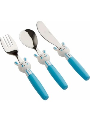 Porland Mini Rabbit Mavi Çocuk Çatal Kaşık Bıçak Takım 3 Parça