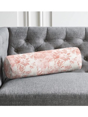 Rem Home Rengirenk Dekoratif Kırlent Kılıfı Pembe Yaprak 60 x 20 cm Salon Koltuk Kanepe Yastık Kılıfı