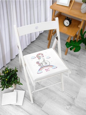 Rem Home Rengirenk Dekoratif Sandalye Minderi Beyaz Modern 40 x 40 cm Mutfak Balkon Oturma Minderi