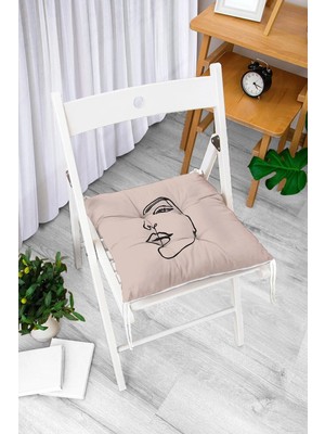 Rem Home Rengirenk Dekoratif Sandalye Minderi Beyaz Modern Bağcıklı 40 x 40 cm Mutfak Balkon Oturma Minderi