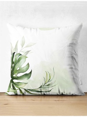 Rem Home Rengirenk Dekoratif Kırlent Kılıfı Yeşil Yaprak 43 x 43 cm Salon Koltuk Kanepe Yastık Kılıfı