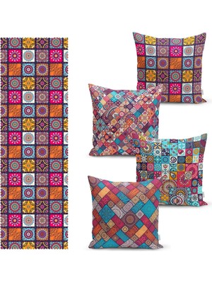 Rem Home Rengirenk Dekoratif Kırlent Kılıfı Etnik 43 x 43 cm Salon Koltuk Kanepe Yastık Kılıfı