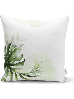 Rem Home Rengirenk Dekoratif Kırlent Kılıfı Yeşil Yaprak 43 x 43 cm Salon Koltuk Kanepe Yastık Kılıfı