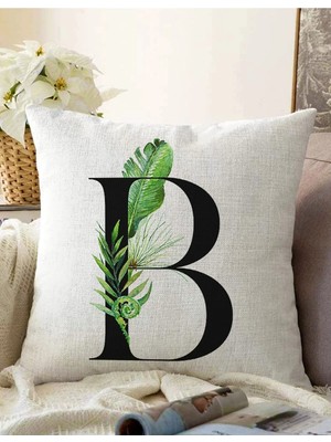 Rem Home Rengirenk Dekoratif Kırlent Kılıfı Beyaz Yaprak 43 x 43 cm Salon Koltuk Kanepe Yastık Kılıfı