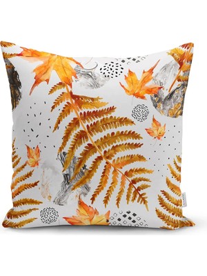 Rem Home Rengirenk Dekoratif Kırlent Kılıfı Yaprak 43 x 43 cm Salon Koltuk Kanepe Yastık Kılıfı