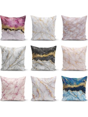 Rem Home Rengirenk Dekoratif Kırlent Kılıfı Mavi Modern 43 x 43 cm Salon Koltuk Kanepe Yastık Kılıfı