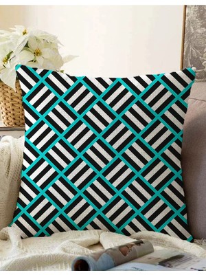 Rem Home Rengirenk Dekoratif Kırlent Kılıfı Beyaz Çizgili 43 x 43 cm Salon Koltuk Kanepe Yastık Kılıfı