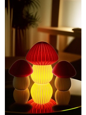 St. Morritz Dekoratif Işıklı Mantar Biblo Seti, 3lü Mumluk Süs, Bir Adet Tealight LED Mumlu