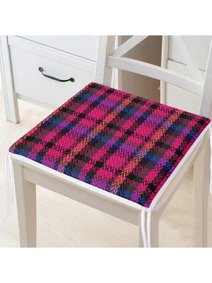 Rem Home Rengirenk Dekoratif Sandalye Minderi Sarı Ekose 40 x 40 cm Mutfak Balkon Oturma Minderi