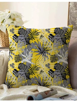 Rem Home Rengirenk Dekoratif Kırlent Kılıfı Beyaz Yaprak 43 x 43 cm Salon Koltuk Kanepe Yastık Kılıfı