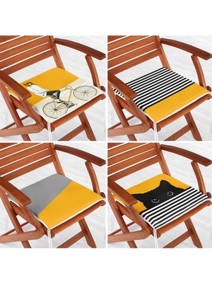 Rem Home Rengirenk Dekoratif Sandalye Minderi Sarı 40 x 40 cm Mutfak Balkon Oturma Minderi