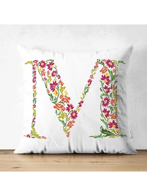 Rem Home Rengirenk Dekoratif Kırlent Kılıfı Beyaz Yaprak 43 x 43 cm Salon Koltuk Kanepe Yastık Kılıfı