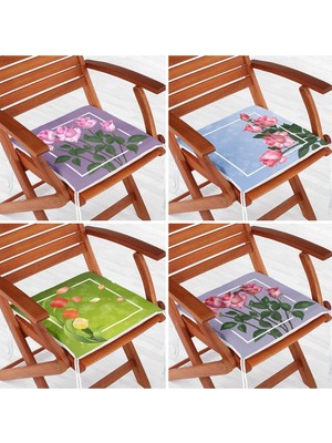 Rem Home Rengirenk Dekoratif Sandalye Minderi Sarı Modern 40 x 40 cm Mutfak Balkon Oturma Minderi