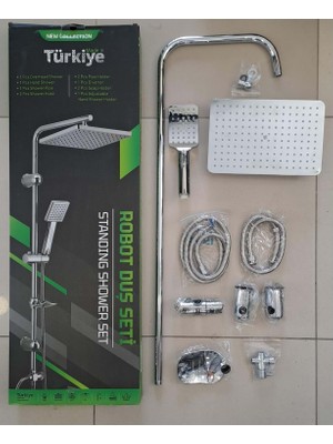 Leva House Robot Duş Seti - Flat Duş Seti - Milano - Dikdörtgen -  Komple Krom