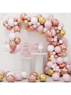 St. Morritz Uçuk Pembe Beyaz Rose Krom Pullu Şeffaf Balon Zinciri Seti 100'LÜ