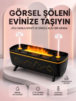 Motto Ticaret Dekoratif Siyah Hava Nemlendirici Jöle Damla ve Alev Efektli LED Işıklı Aroma Difüzörü