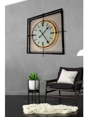 St. Morritz Led'li Siyah Kristal Square 60 cm Modern Duvar Saati