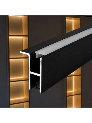 Ledarmy DL819S Slim Lineer LED Raf Aydınlatma Profili Siyah 1 Metre 15X19MM Çift Yönlü Opal Kapaklı Alüminyum Profil