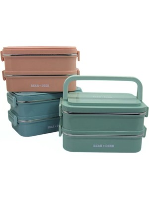 St. Morritz Iki Katlı 1650 ml Lunch Box Paslanmaz Çelik Kolay Kilit Sefer Tası Yemek Kabı