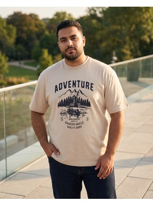 Ramon Miele Büyük Beden Bisiklet Yaka Baskılı Erkek Tshirt