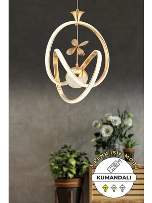 St. Morritz Happy Kumandalı Gold 3 Renk Işık Özellikli Dimmerli Modern Sarkıt LED Avize Salon Mutfak Avize