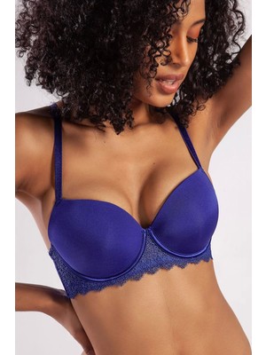 Beru Garland Big Size Plunge Bra, Saks Mavi Konforlu ve Şık Sütyen Beru Najmaddin