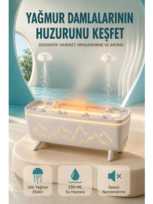 Gees Global Dekoratif Hava Nemlendirici ve Aromaterapi Difüzörü 280 ml Yağmur Efektli Renkli LED Işıklı