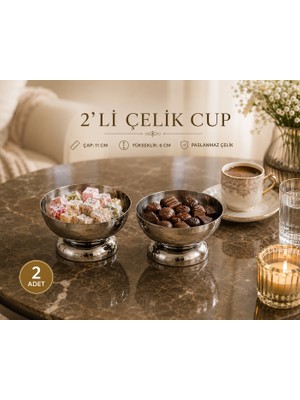 Parla Decor Paslanmaz Çelik 2 Li Cup Dondurmalık, Çerezlik, Lokumluk Çok Amaçlı Sunumluk