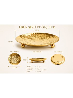 Parla Decor Paslanmaz Çelik 6 Lı Gold Darbeli Lokumlluk, Reçellik, Dondurmalık Çok Amaçlı Sunumlık