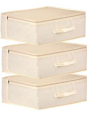 St. Morritz 3'lü Set 53 x 44 x 21 cm Baza Altı & Dolap Içi Organizer, Yorgan & Yastık Düzenleyici Hurç Krem
