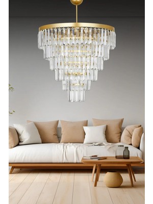 St. Morritz Nilsa Gold 50X50 Cm'lik Kristal Taşlı Lüks Avize - Yatak Odası - Salon - Mutfak - Hol
